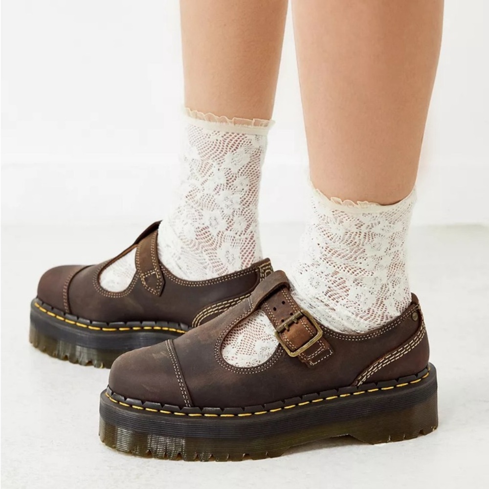 Dr. Martens Bethan Archive Brown Leather Platform Mary Jane Shoes Sz 6